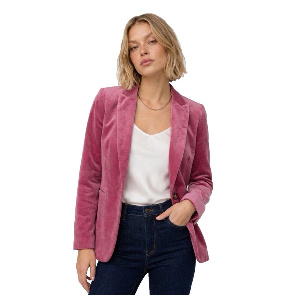 J. Crew Sz 4 Pink Velvety Cotton Button Close Career Jacket Blazer Lined Women's